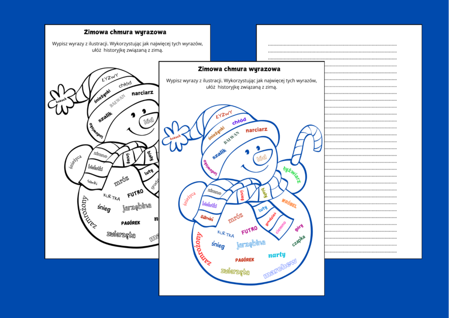 ZIMA - ortograficzna CHMURA wyrazowa – ortografia – opowiadanie – 2 wersje