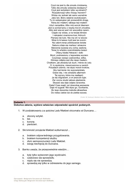 Karty pracy lektury licealne - krytyczne czytanie