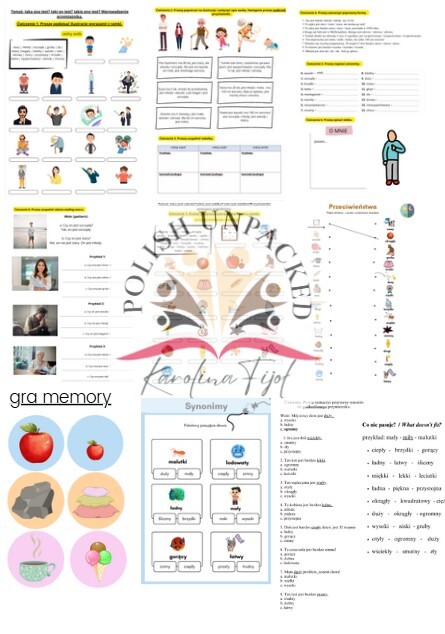 Cykl lekcji przymiotnik A1, język polski jako obcy, gramatyka