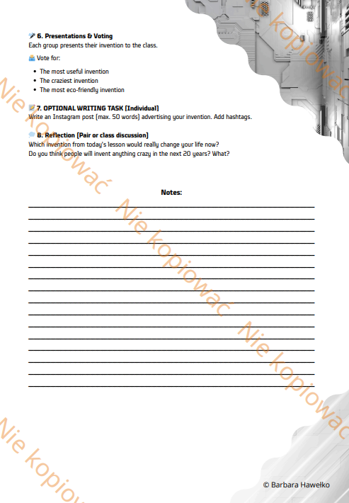 Karta Pracy Super invention pitch - will, might, could A2-B2