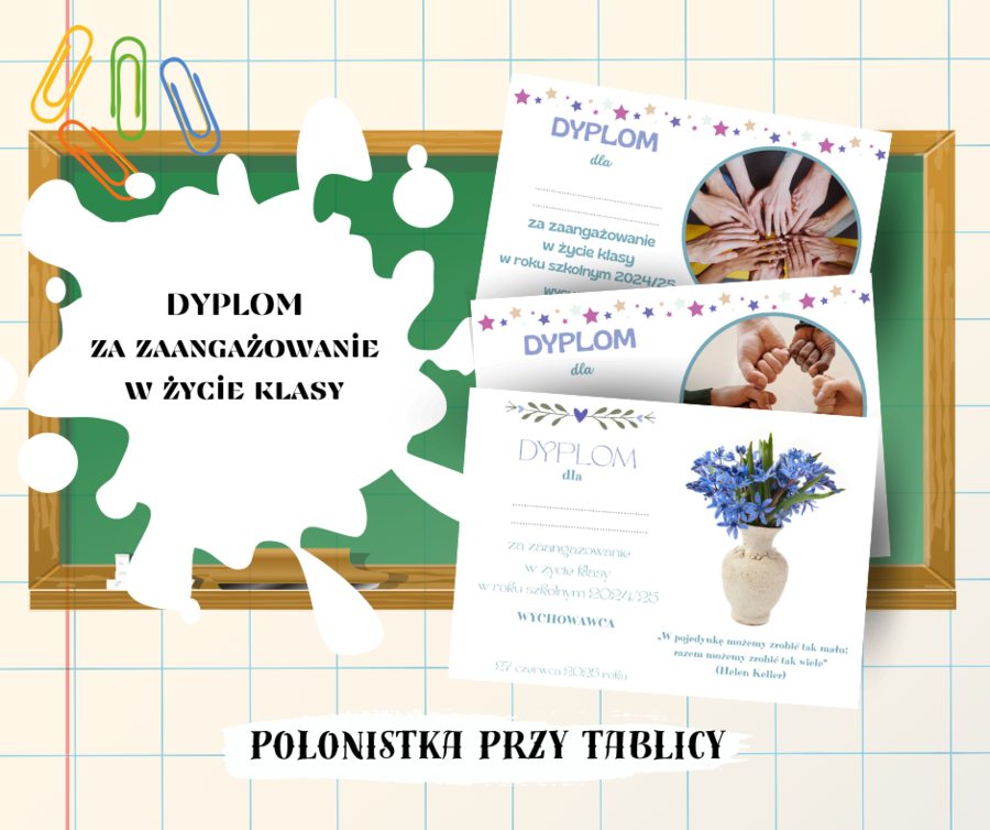Dyplom za zaangażowanie w życie klasy 3 wersje
