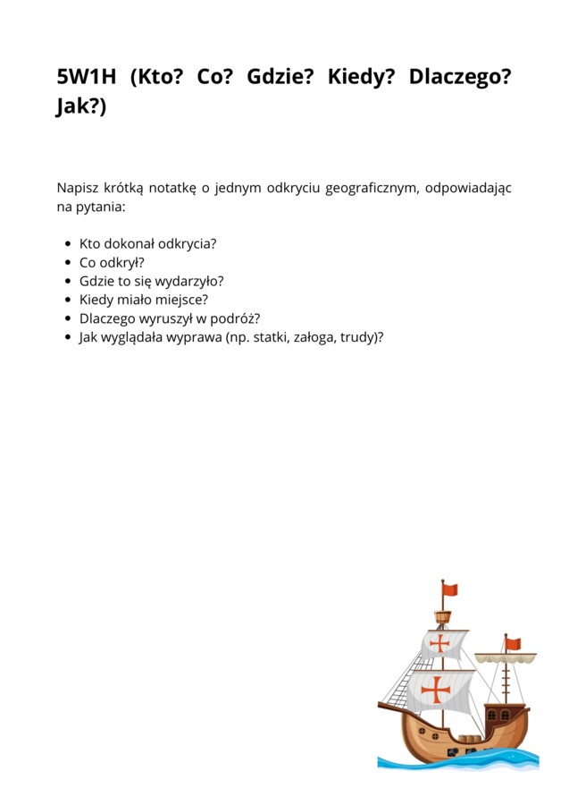 Odkrycia geograficzne- kreatywne karty pracy