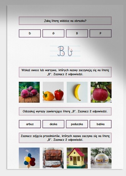 "B" i "b". Karta pracy. Sprawdzian