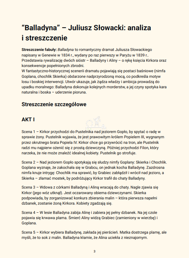 Balladyna - opracowanie i streszczenie pod egzamin ósmoklasisty