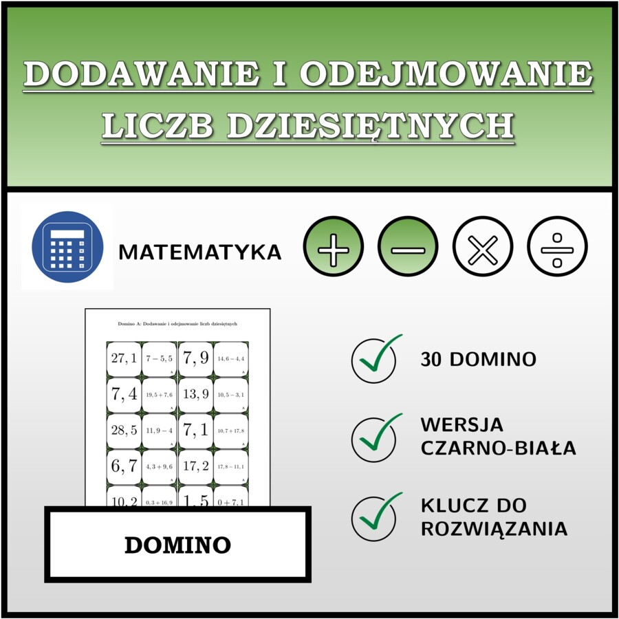 Domino - Dodawanie i odejmowanie liczb dziesiętnych | matematyka