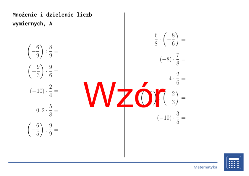 Mnożenie i dzielenie liczb wymiernych | matematyka | 26 kolumn