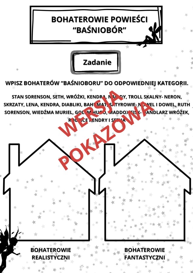 "Baśniobór"- propozycja zagadnień, bohaterowie, świat przedstawiony (czas, miejsce, bohaterowie, plan wydarzeń), karta pracy lub kartkówka, odpowiedzi do zadań. #baśniobór #lektury4-6 #bohaterowie