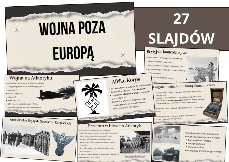 Rozbudowana prezentacja - Wojna poza Europą– II wojna światowa w Afryce, na Atlantyku i Pacyfiku | Historia | możliwość edycji