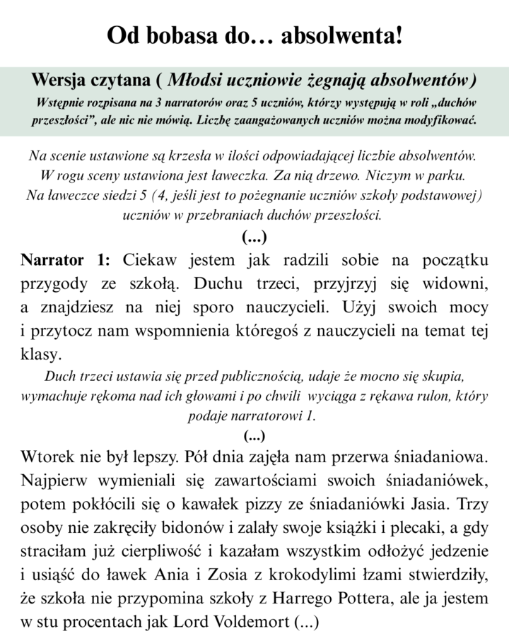 "Od bobasa do... absolwenta!"- scenariusz pożegnania uczniów szkoły podstawowej / ponadpodstawowej