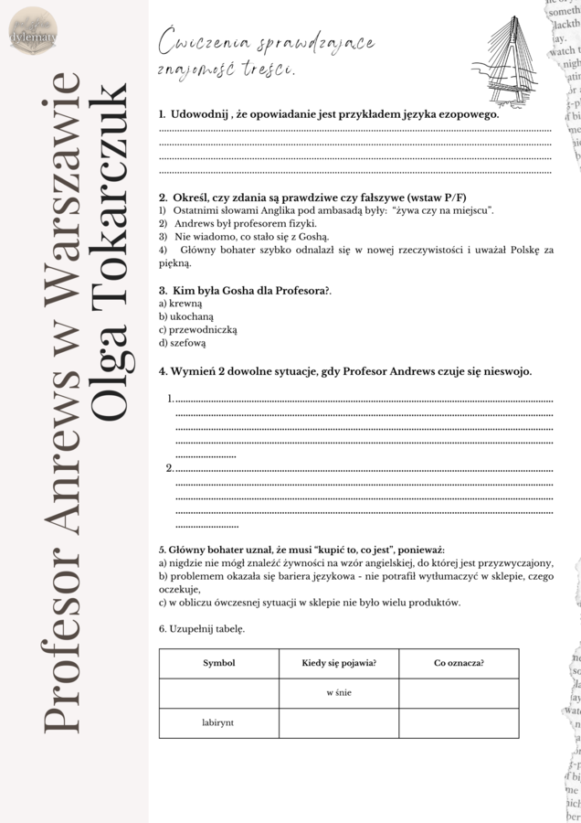 Olga Tokarczuk "Profesor Andrews w Warszawie" z tomu opowiadań „Gra na wielu bębenkach” - opracowanie maturalne + pytanie jawne (matura ustna)