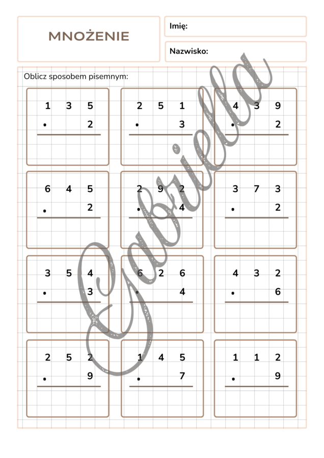 Karta pracy mnożenie pisemne klasa 4