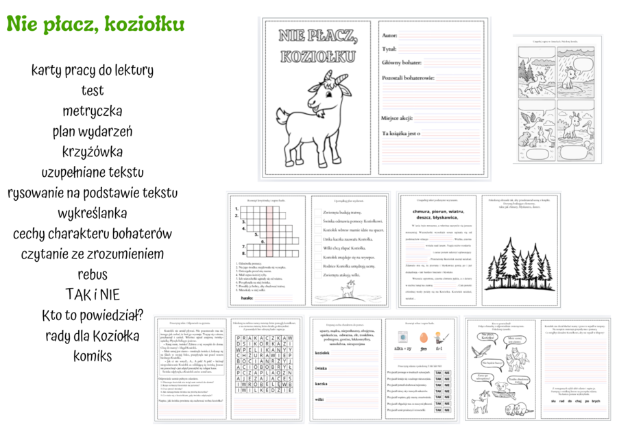 Nie płacz koziołku - karty pracy do lektury (PDF)
