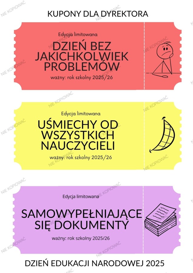 Zabawne kupony dla pracowników szkoły na DEN