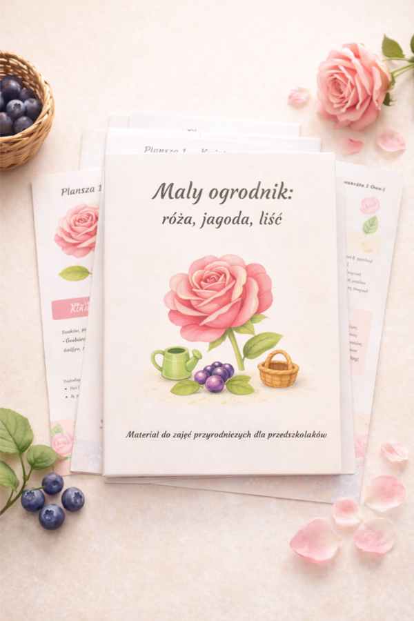 Mały ogrodnik: róża, jagoda, liść