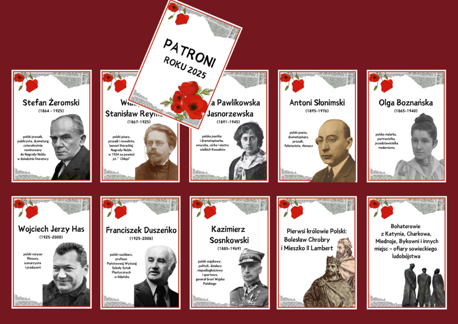 PATRONI ROKU 2025 – gazetka – biblioteka – język polski – 11 stron – wersja 1