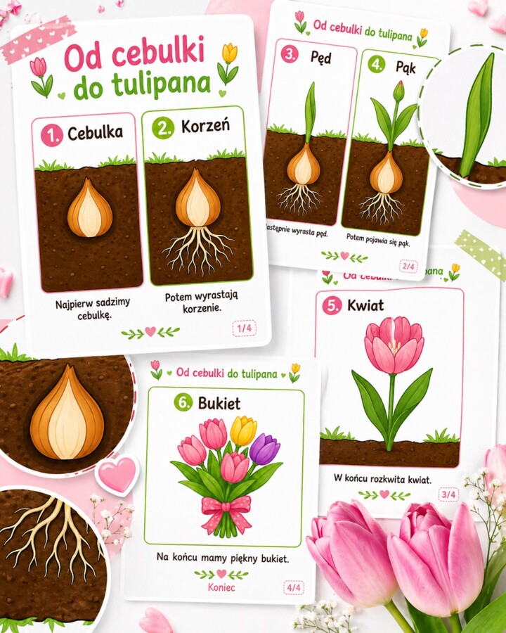 Od cebulki do tulipana - historyjka obrazkowa
