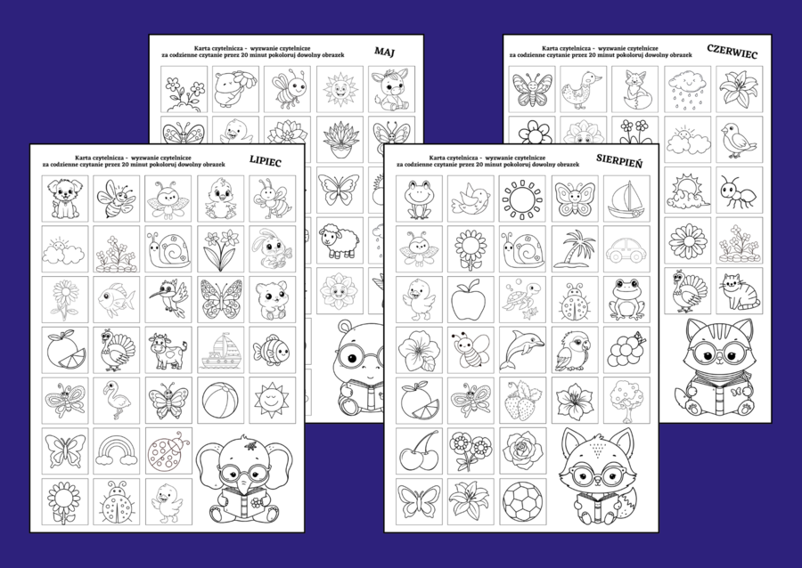 📚 Karty Czytelnika – Wyzwanie Czytelnicze (klasy 1–4)