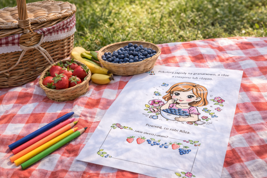 Róża je jagody – czytanie i kolorowanie [Karta pracy]