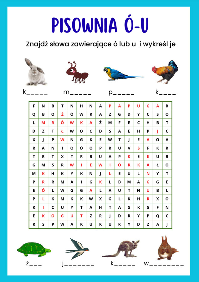 Ortograficzne wykreślanki - ó,u