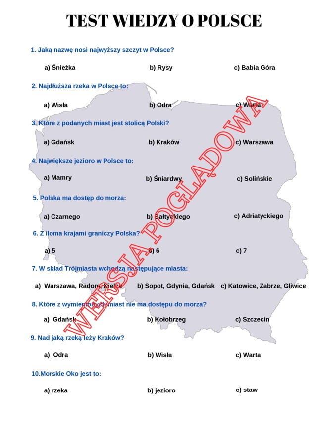 TEST WIEDZY O POLSCE