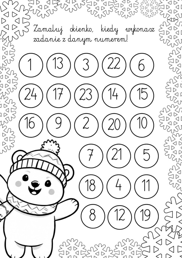 Zimowe odliczanie z zadaniami - klasa 1 szkoła podstawowa