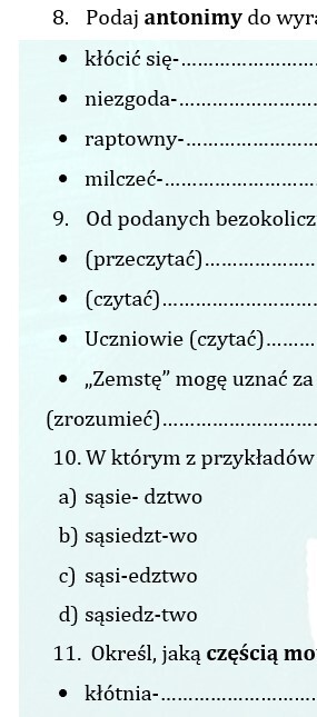 ZEMSTA ALEKSANDRA FREDRY - ZESTAW ZADAŃ JĘZYKOWYCH. Zbiór ćwiczeń dla uczniów klas 7-8