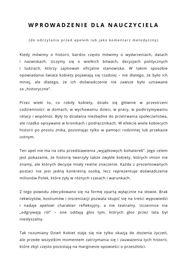 Scenariusz apelu - dzień kobiet, 20 polskich głosów