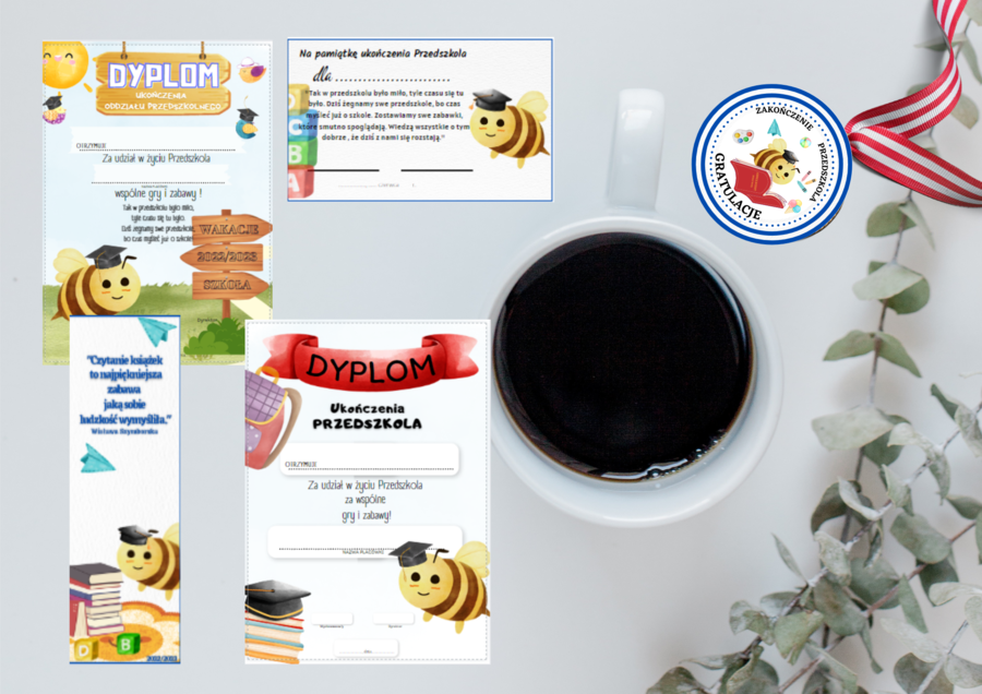 Pakiet dyplomów na zakończenie z różnymi postaciami
