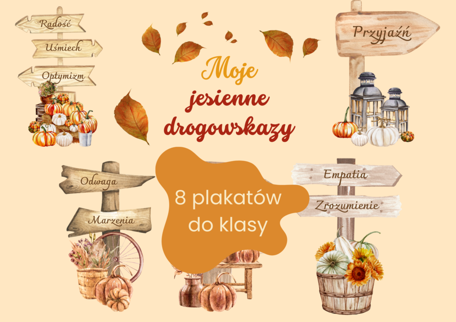 Moje jesienne drogowskazy - gazetka tematyczna do klasy, na korytarz