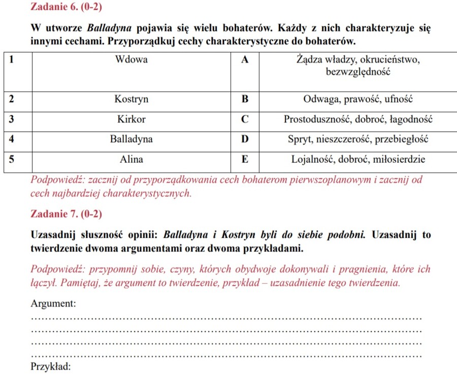 Karta pracy "Balladyna"