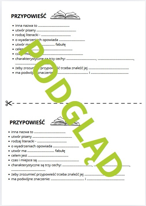 Przypowieść - karta pracy, notatka + klucz odpowiedzi i gratis