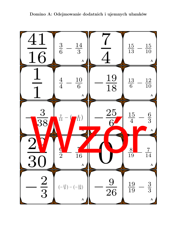 Domino - Odejmowanie dodatnich i ujemnych ułamków | matematyka