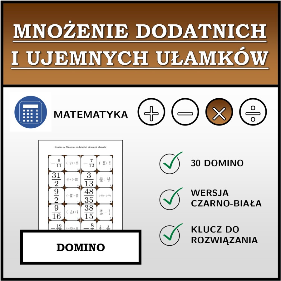 Domino - Mnożenie dodatnich i ujemnych ułamków | matematyka