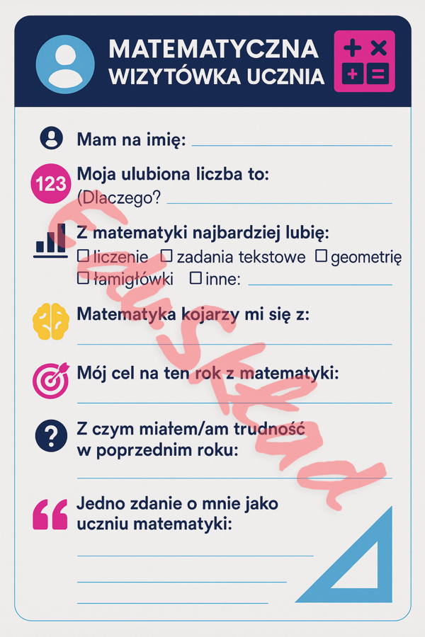 ✏️ Matematyczna wizytówka ucznia – poznaj swoich uczniów od matematycznej strony!