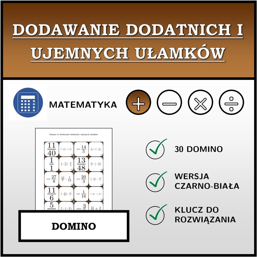 Domino - Dodawanie dodatnich i ujemnych ułamków | matematyka