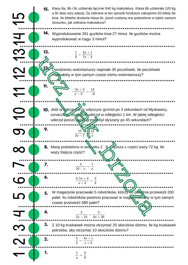 Wielkości wprost proporcjonalne, klasa 8, sztafeta zadaniowa