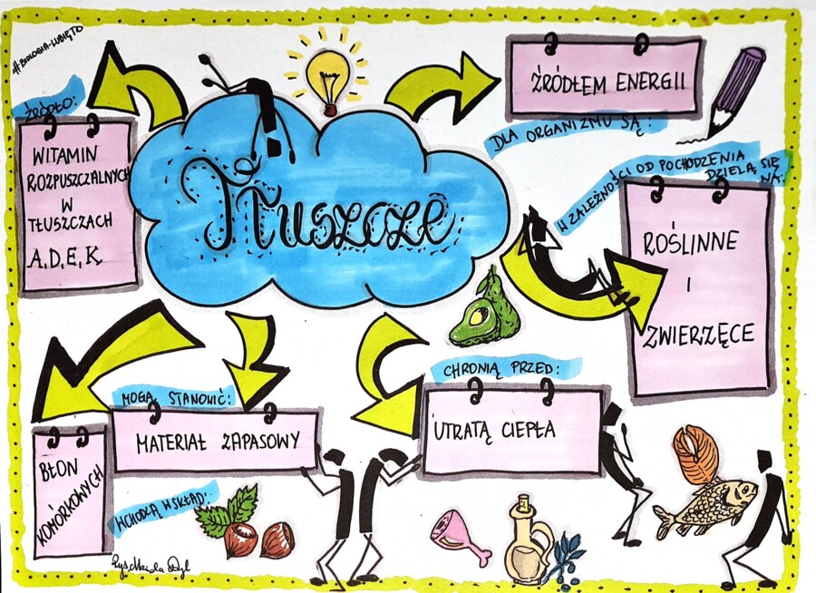 Klasa 7. Biologia. Tłuszcze (dwie karty pracy: kolorowa + do uzupełnienia)
