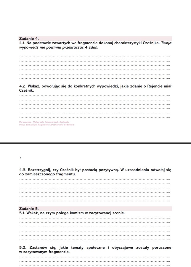 Karta pracy "Zemsta" - krytyczne czytanie