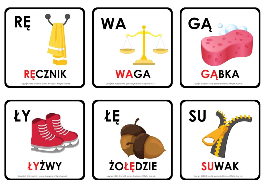 ZESTAW KART OBRAZKOWYCH - drukowane - SYLABY OTWARTE - 132 KARTY!