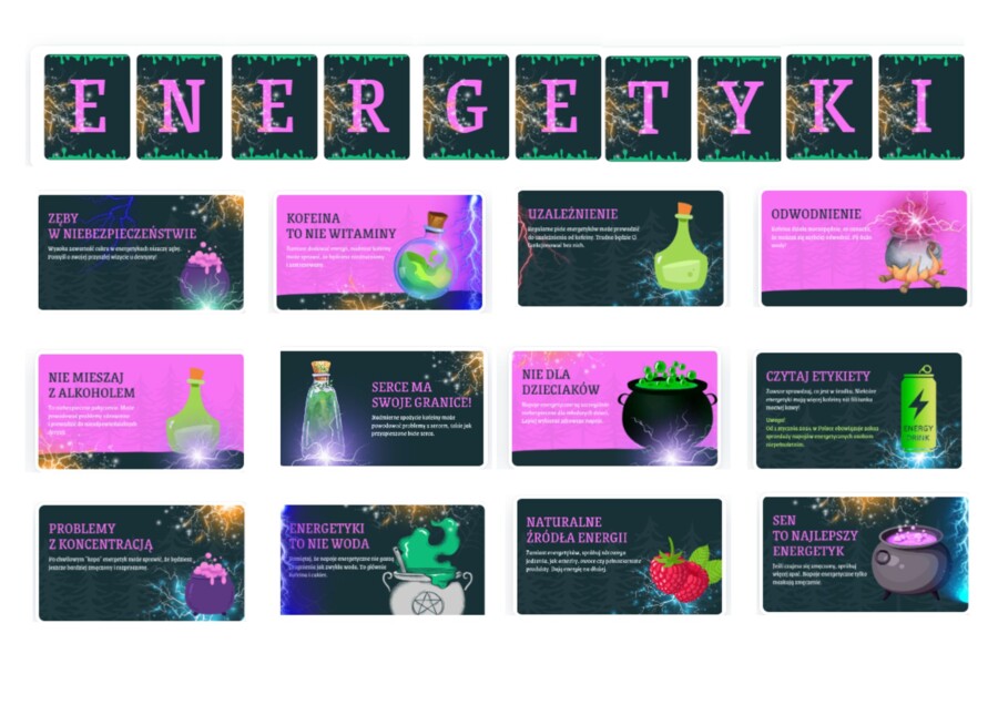 Gazetka szkolna - ENERGETYKI (napoje energetyczne) + Prezentacja na godzinę wychowawczą