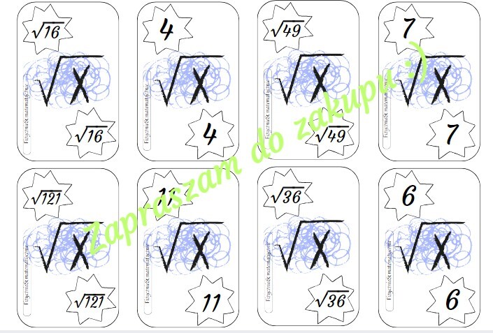 Gra Matematyczny Piotruś - pierwiastki kwadratowe (39 kart).