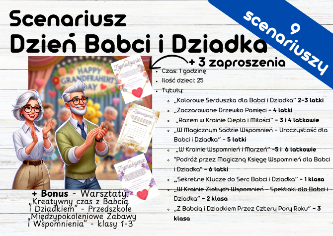 Scenariusz na Dzień Babci i Dziadka + Bonus - Warsztaty + zaproszenie na Dzień Babci i Dziadka