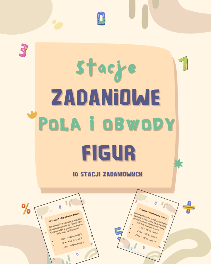 📏 Stacje zadaniowe – Pola i obwody figur