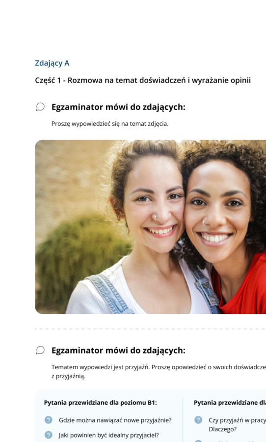 Uczymy się mówić - zestawy przygotowujące do egzaminu z języka polskiego jako obcego na poziomie dualnym B1-B2 do części mówienie