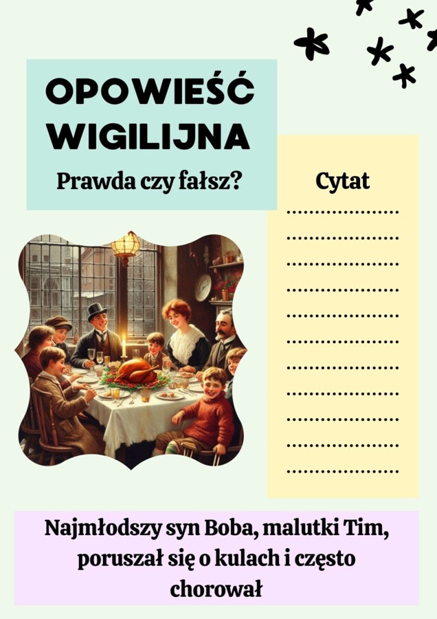 Prawda czy fałsz?-karty graficzne do lektury ,,Opowieść wigilijna"
