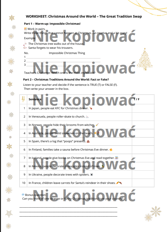 Karta pracy Christmas Around the World A2+/B1