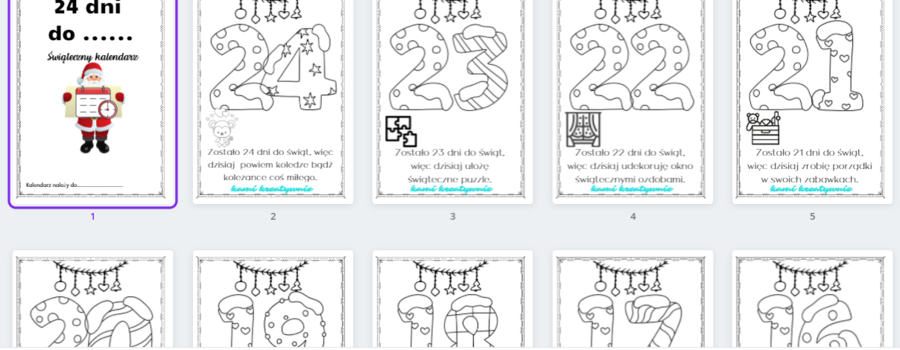 Kalendarz adwentowy- kolorowanka z zadaniami