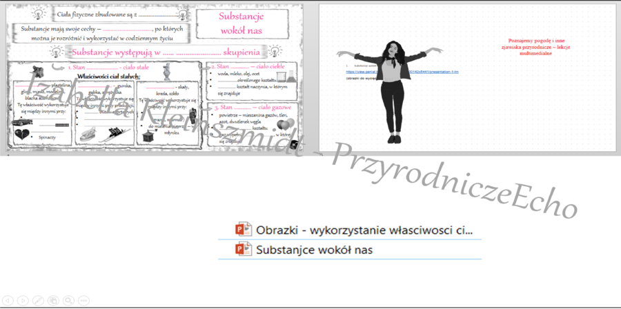 Karta pracy i pomysł/inspiracja na lekcję „ Substancje wokół nas” - karta pracy wykonana w power point + gratisowy pomysł na lekcję - link do lekcji multimedialnej niekomercyjnej wykonanej w genial.ly do indywidualnego pobrania i użycia do celów niekomer