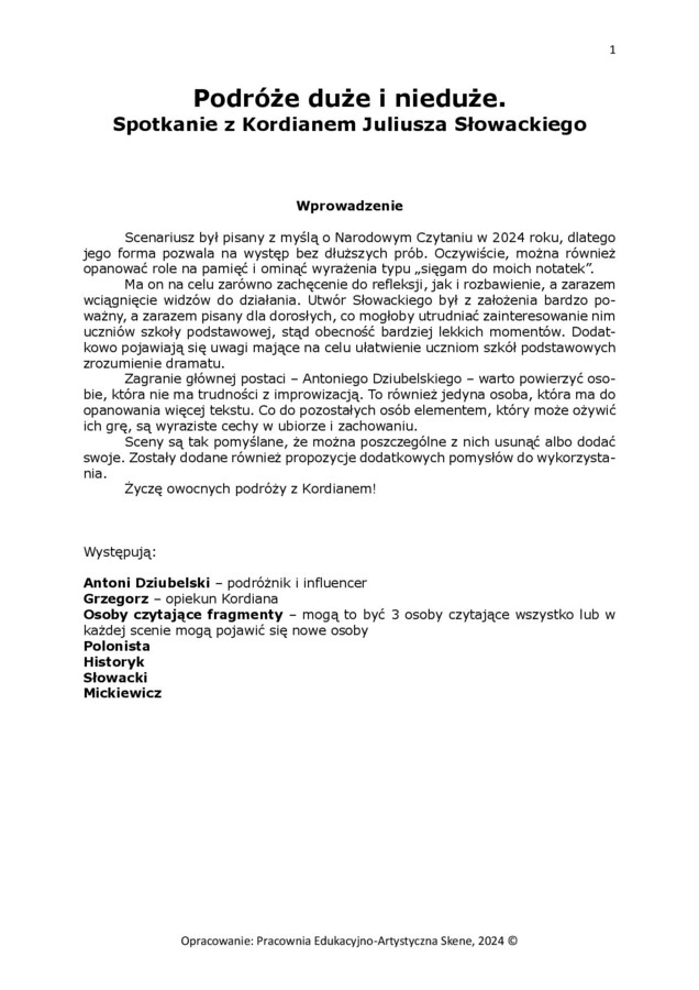 Podróże duże i nieduże. Spotkanie z Kordianem Juliusza Słowackiego (wersja dla uczniów szkoły podstawowej)