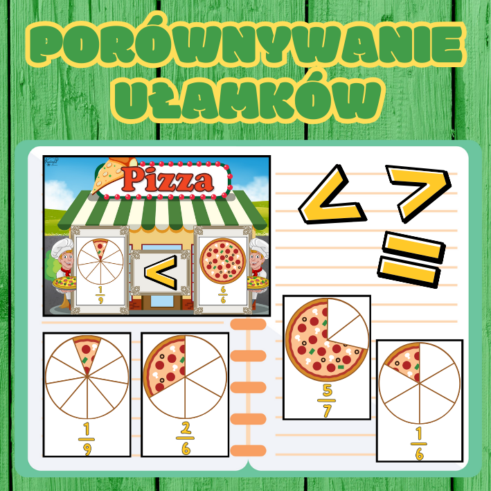 Karty edukacyjne do nauki ułamków – porównaj ułamki